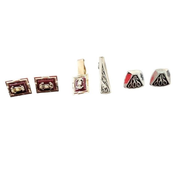 VINTAGE Men's Gold Silver Tone Tie Clasp Clip & Cuff Links Cufflinks Lot of 4! - Picture 1 of 7